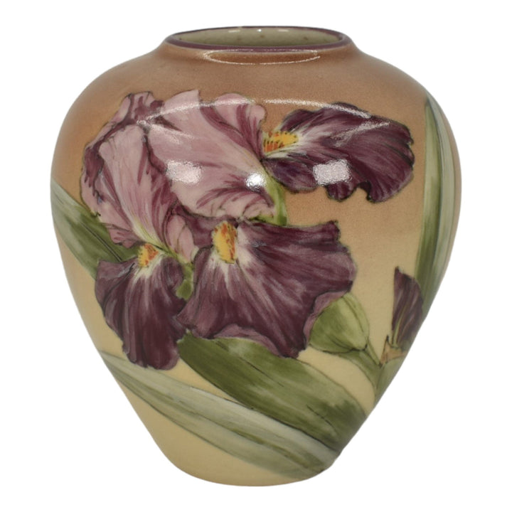 Santa Barbara Ceramic Design 1985 Pottery Hand Painted Purple Iris Vase Sargent - Just Art Pottery