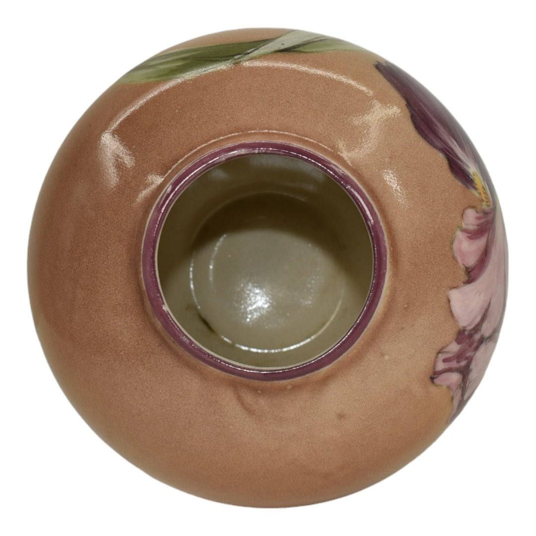 Santa Barbara Ceramic Design 1985 Pottery Hand Painted Purple Iris Vase Sargent - Just Art Pottery