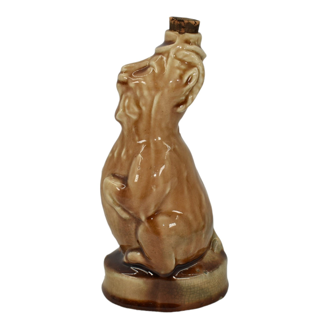 America 1900s Vintage Art Pottery Brown Ceramic Goat Bottle Flask Figurine