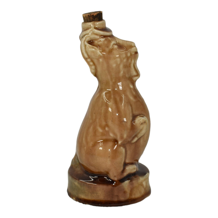 America 1900s Vintage Art Pottery Brown Ceramic Goat Bottle Flask Figurine