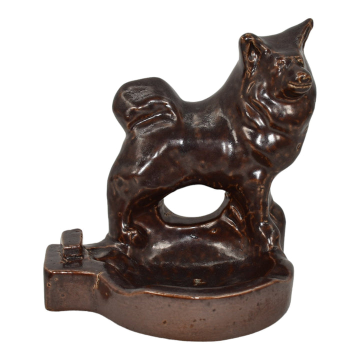 American Sewer Tile Co. Vintage Art Pottery Brown Husky Dog Stoneware Ashtray