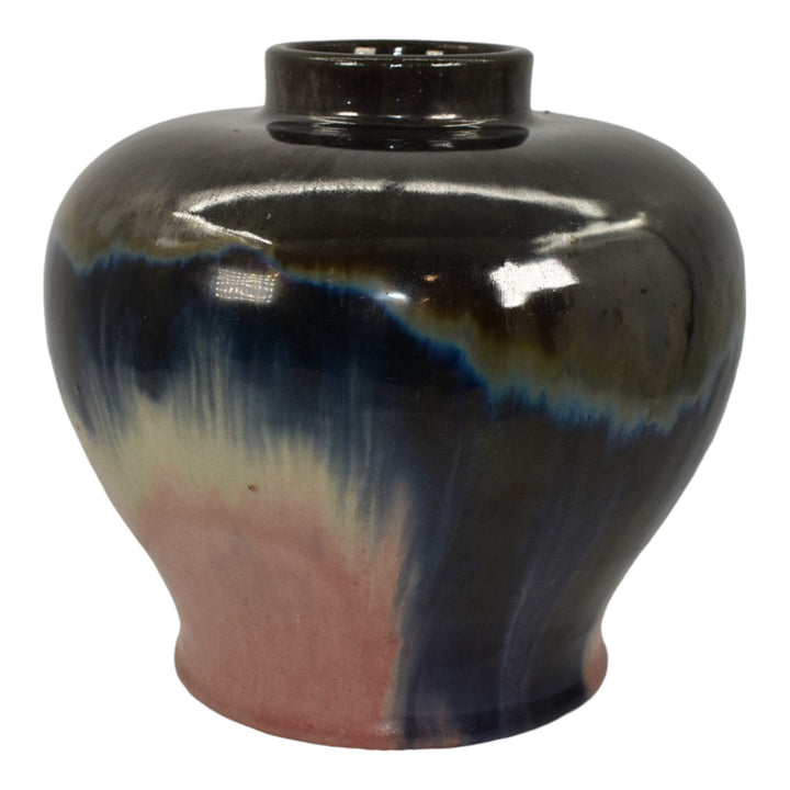 Fulper 1909-17 Arts And Crafts Pottery Black Blue Pink Glaze Ceramic Vase 578