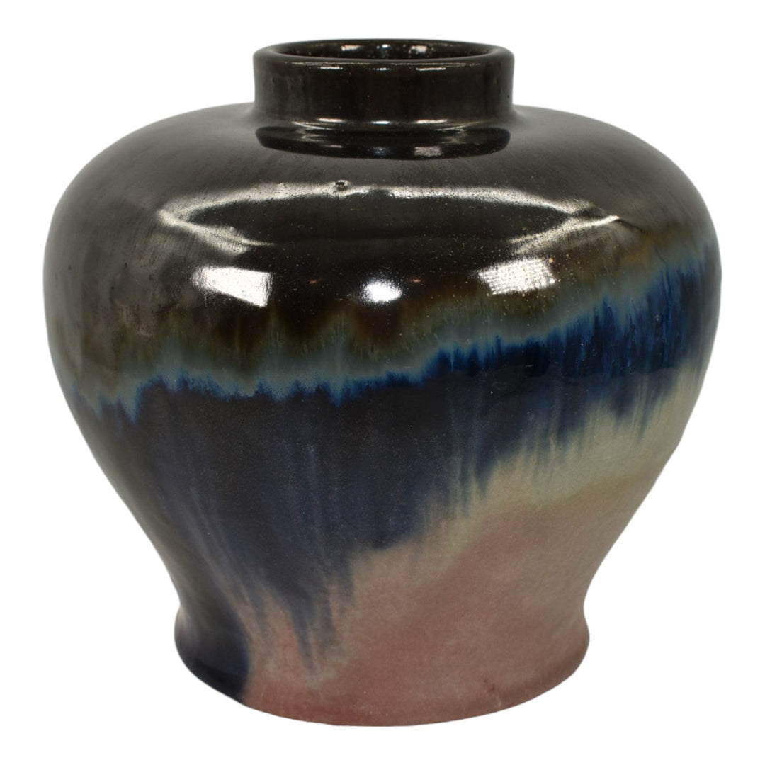 Fulper 1909-17 Arts And Crafts Pottery Black Blue Pink Glaze Ceramic Vase 578 - Just Art Pottery