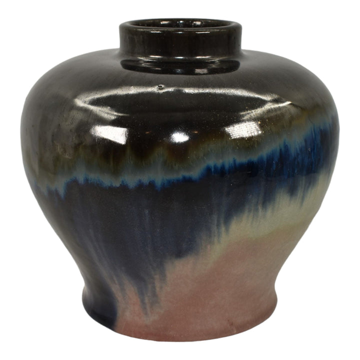 Fulper 1909-17 Arts And Crafts Pottery Black Blue Pink Glaze Ceramic Vase 578 - Just Art Pottery