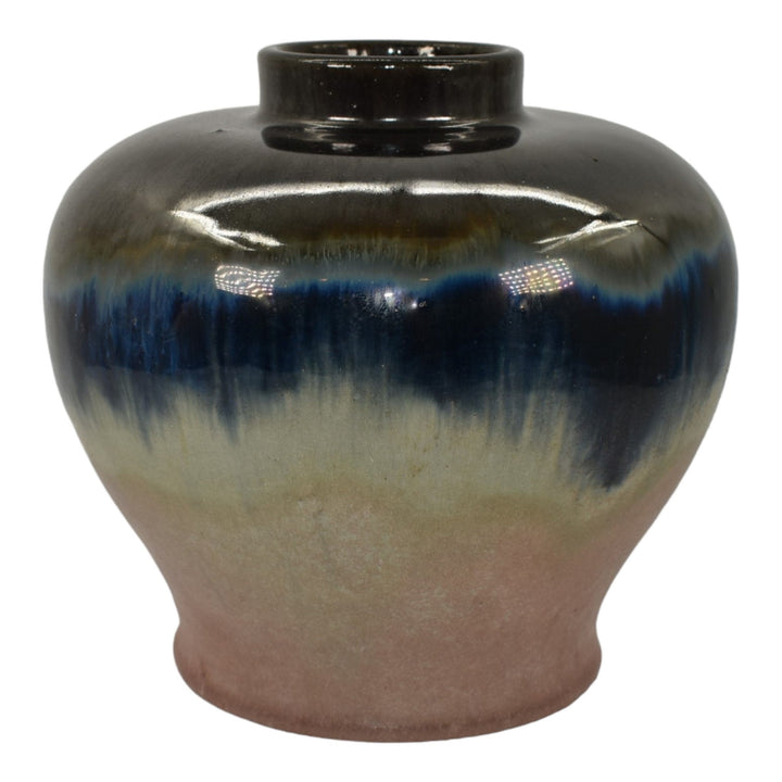 Fulper 1909-17 Arts And Crafts Pottery Black Blue Pink Glaze Ceramic Vase 578