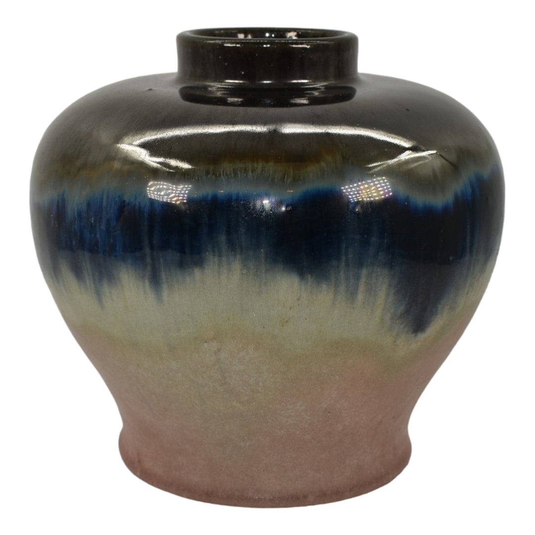 Fulper 1909-17 Arts And Crafts Pottery Black Blue Pink Glaze Ceramic Vase 578 - Just Art Pottery