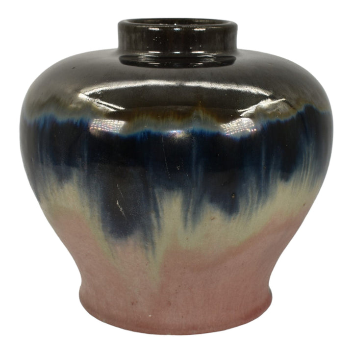 Fulper 1909-17 Arts And Crafts Pottery Black Blue Pink Glaze Ceramic Vase 578 - Just Art Pottery