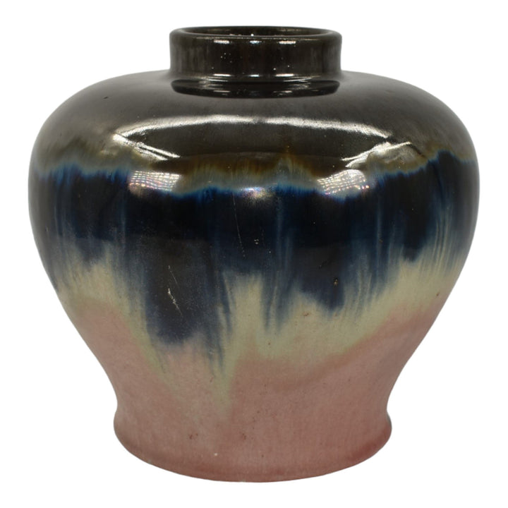 Fulper 1909-17 Arts And Crafts Pottery Black Blue Pink Glaze Ceramic Vase 578 - Just Art Pottery