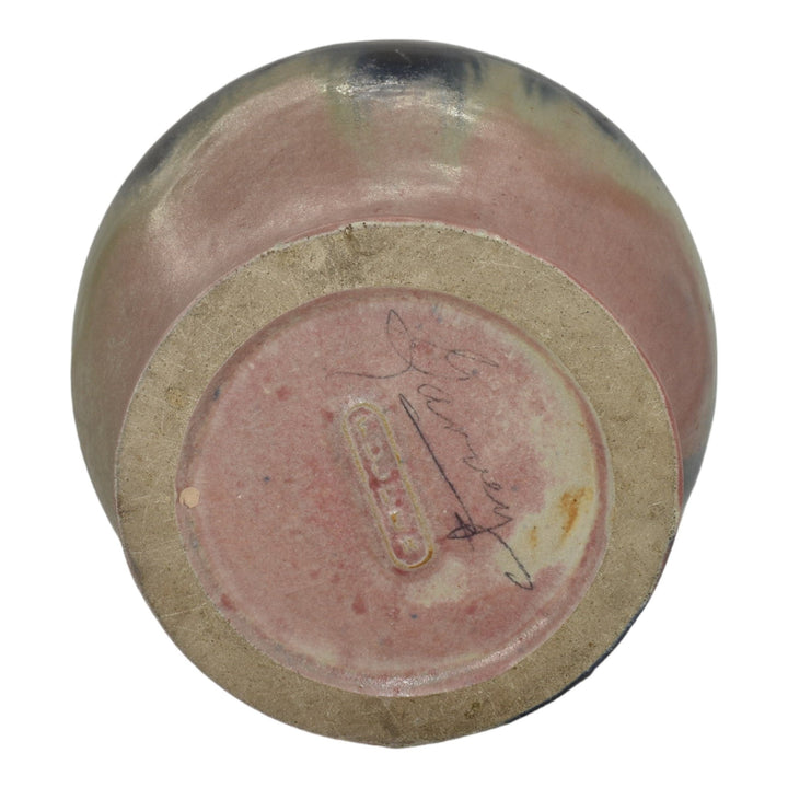Fulper 1909-17 Arts And Crafts Pottery Black Blue Pink Glaze Ceramic Vase 578 - Just Art Pottery