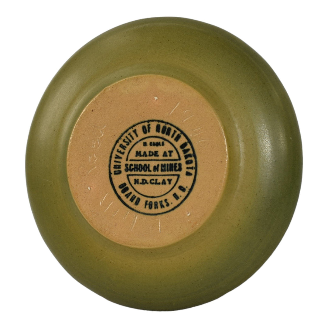 North Dakota School of Mines UND 1946 Vintage Pottery Green Ceramic Vase Reed - Just Art Pottery