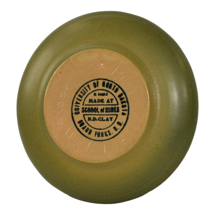 North Dakota School of Mines UND 1946 Vintage Pottery Green Ceramic Vase Reed - Just Art Pottery