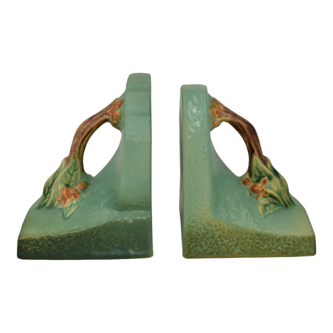 Roseville Bittersweet Green 1951 Vintage Art Pottery Ceramic Bookends 859