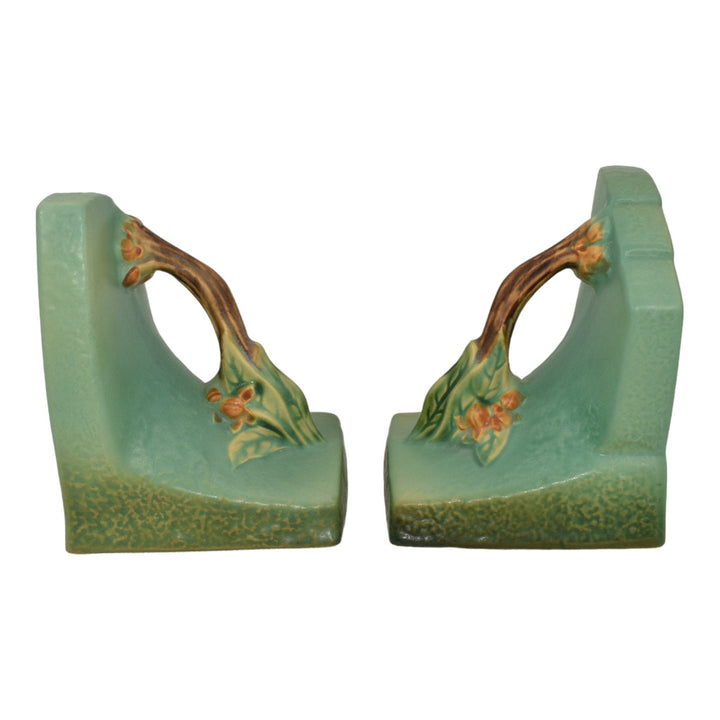 Roseville Bittersweet Green 1951 Vintage Art Pottery Ceramic Bookends 859