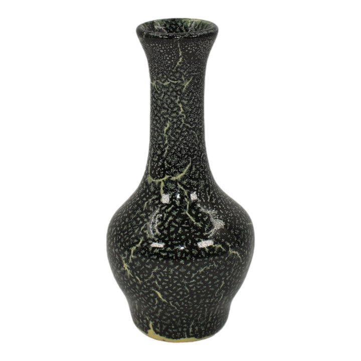 Pigeon Forge Tennessee Vintage Art Pottery Black Crackle Ceramic Vase Ownby