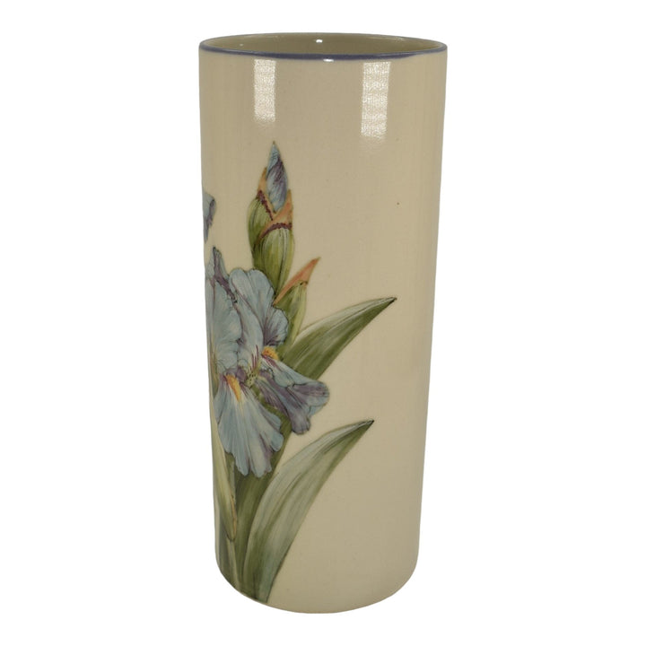 Santa Barbara Ceramic Design 1985 Pottery Hand Painted Blue Iris Vase Sargent