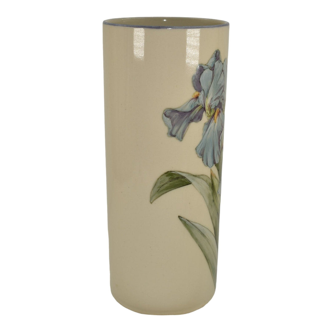 Santa Barbara Ceramic Design 1985 Pottery Hand Painted Blue Iris Vase Sargent