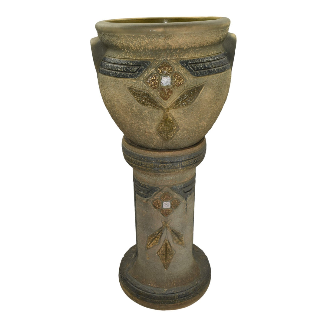 Roseville Mostique Gray 1916 Vintage Pottery Ceramic Jardiniere Pedestal 622-12 - Just Art Pottery