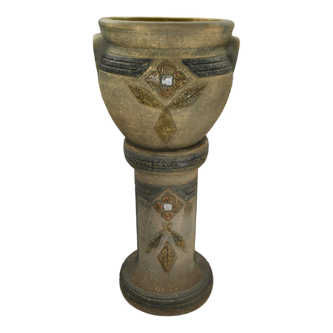 Roseville Mostique Gray 1916 Vintage Pottery Ceramic Jardiniere Pedestal 622-12 - Just Art Pottery
