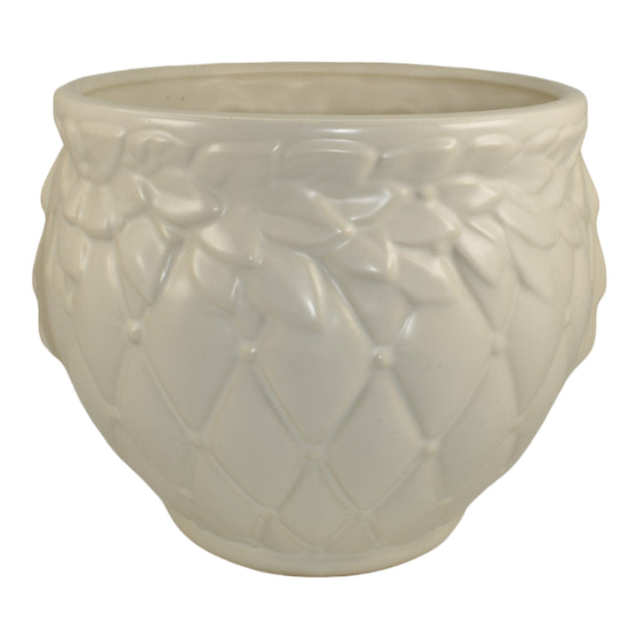 McCoy 1954 Mid Century Modern Art Pottery White Quilted Jardiniere Planter 48