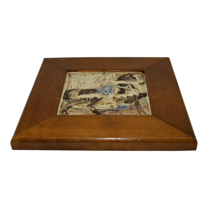 California Art Tile Co Pottery Vintage Knight On Horseback Framed Ceramic Tile - Just Art Pottery