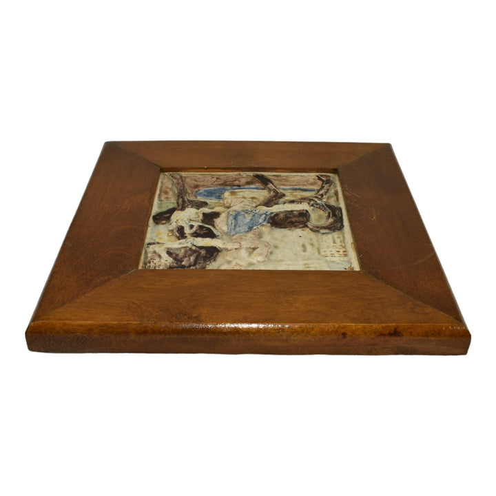 California Art Tile Co Pottery Vintage Knight On Horseback Framed Ceramic Tile - Just Art Pottery