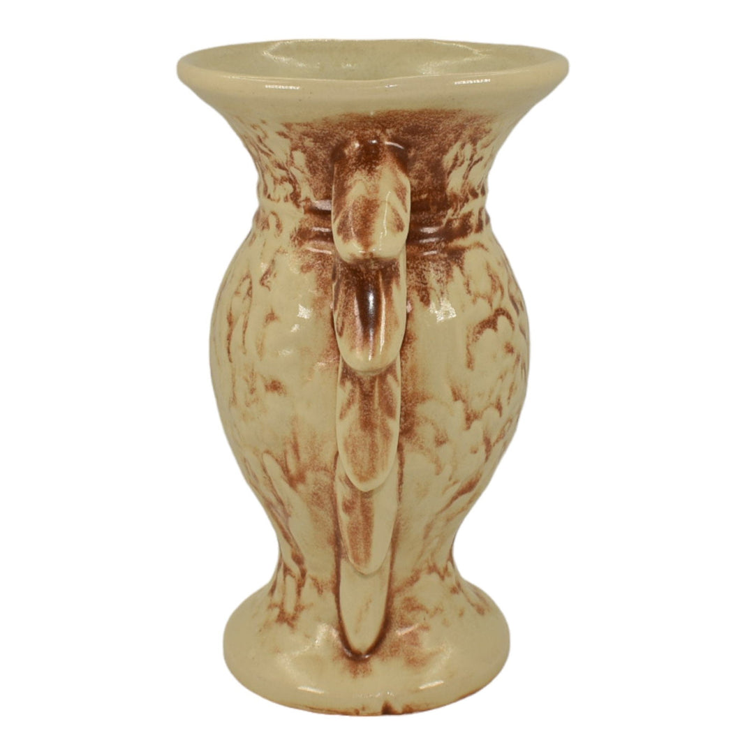 McCoy 1947 Mid Century Modern Art Pottery Ivory Brown Rustic Handled Vase 280 - Just Art Pottery