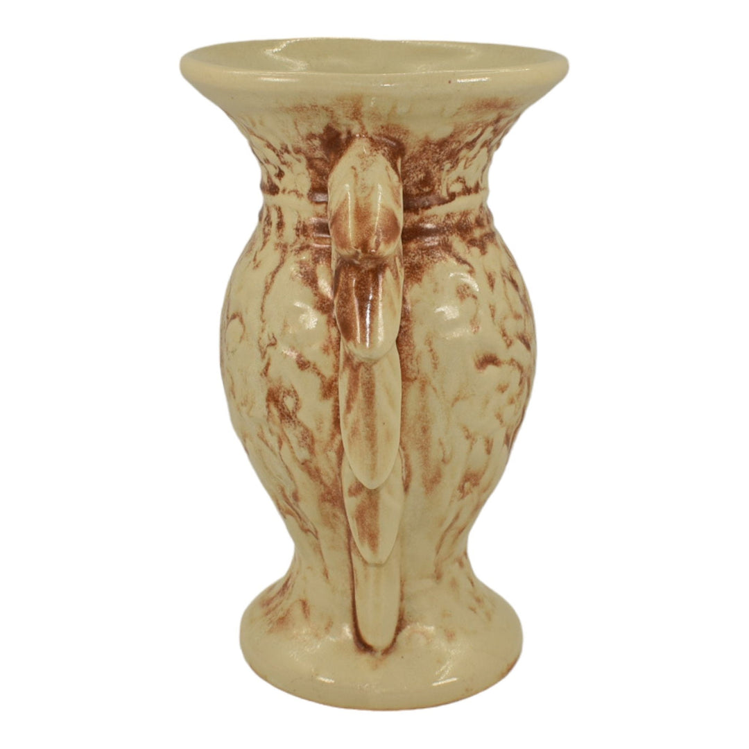 McCoy 1947 Mid Century Modern Art Pottery Ivory Brown Rustic Handled Vase 280 - Just Art Pottery