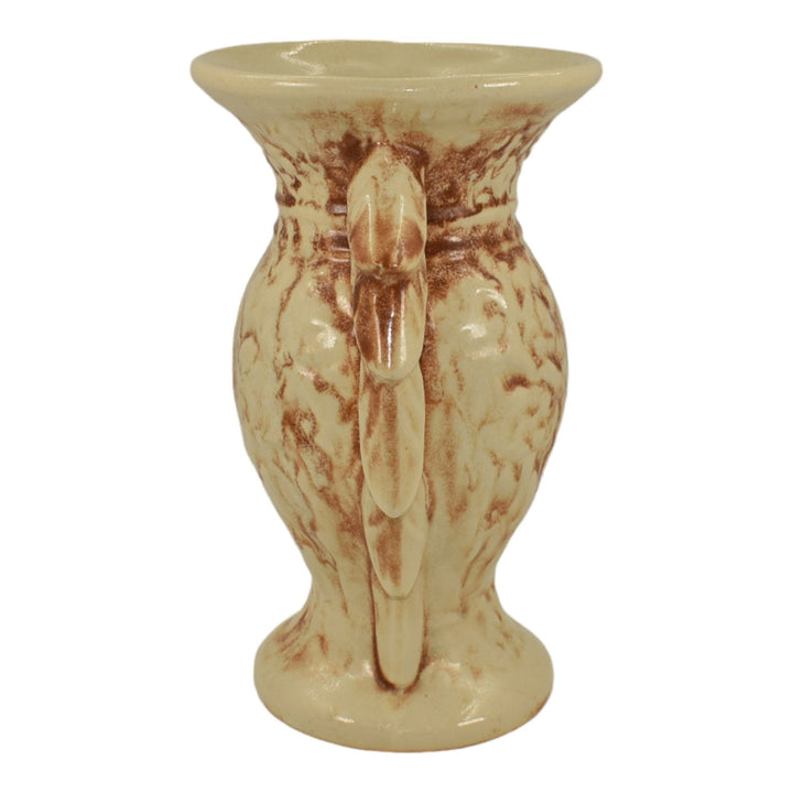 McCoy 1947 Mid Century Modern Art Pottery Ivory Brown Rustic Handled Vase 280 - Just Art Pottery