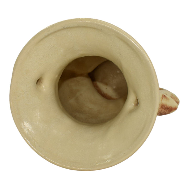 McCoy 1947 Mid Century Modern Art Pottery Ivory Brown Rustic Handled Vase 280 - Just Art Pottery
