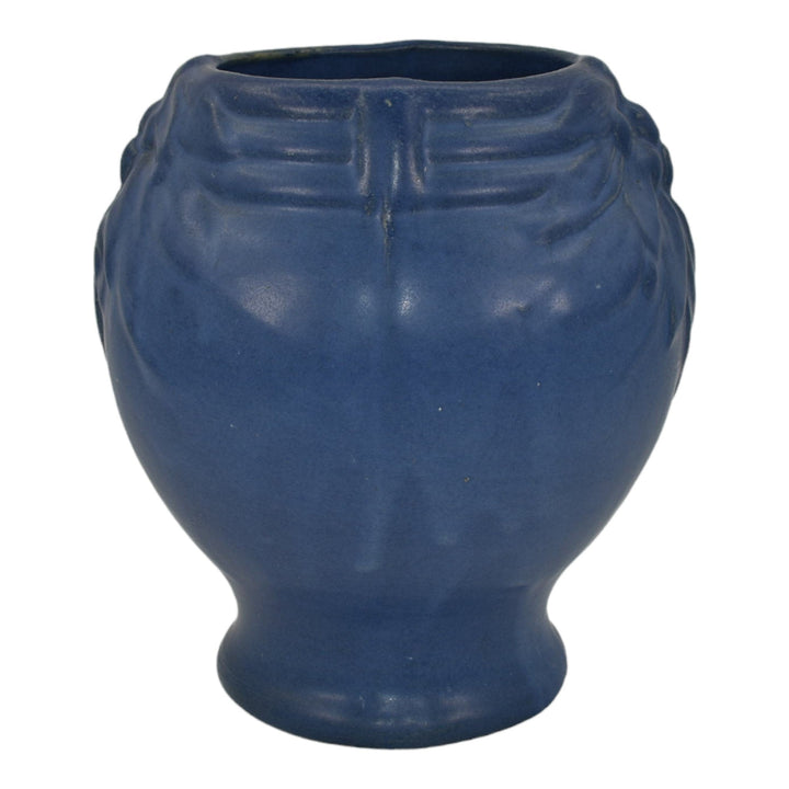 McCoy 1930s Art Pottery Berries And Leaves Matte Blue Ceramic Vase Shape 10 - Just Art Pottery