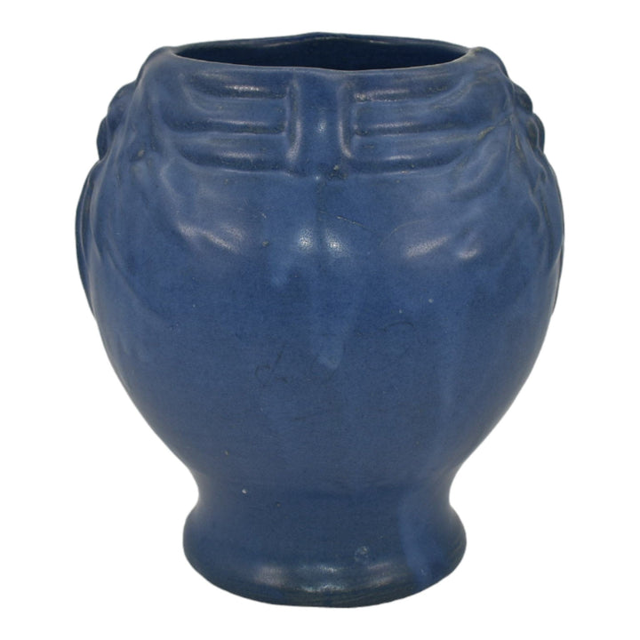 McCoy 1930s Art Pottery Berries And Leaves Matte Blue Ceramic Vase Shape 10 - Just Art Pottery