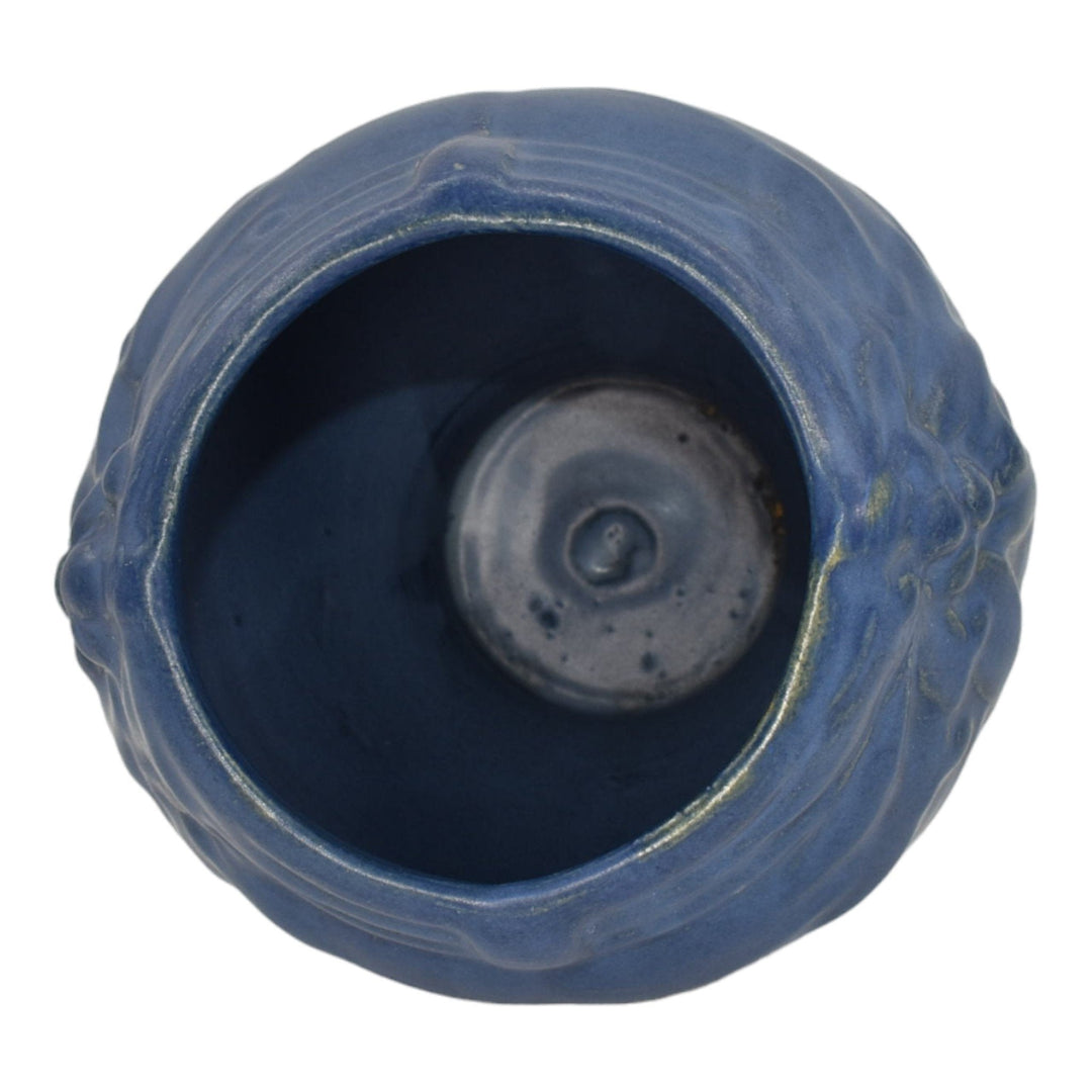 McCoy 1930s Art Pottery Berries And Leaves Matte Blue Ceramic Vase Shape 10 - Just Art Pottery