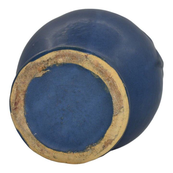 McCoy 1930s Art Pottery Berries And Leaves Matte Blue Ceramic Vase Shape 10 - Just Art Pottery