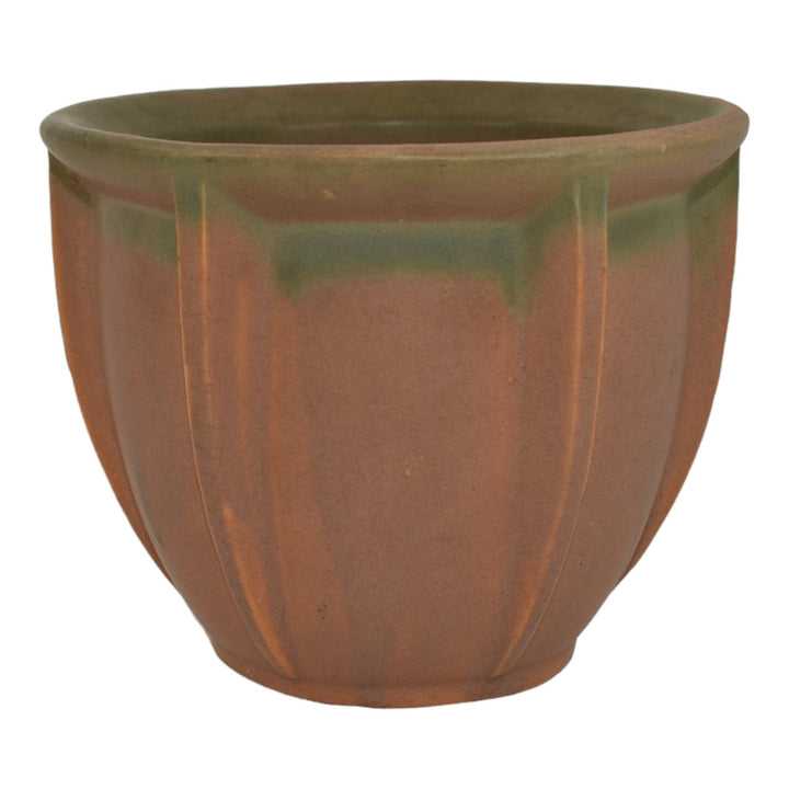 McCoy 1930s Vintage Art Pottery Brown Green Buttressed Flower Pot