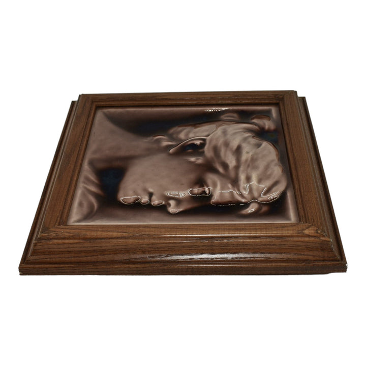 AETCO American Encaustic Pottery Brown Woman Portrait Ceramic Framed Tile - Just Art Pottery