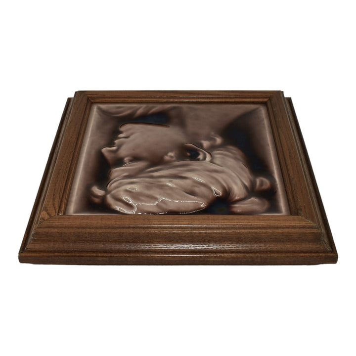 AETCO American Encaustic Pottery Brown Woman Portrait Ceramic Framed Tile - Just Art Pottery