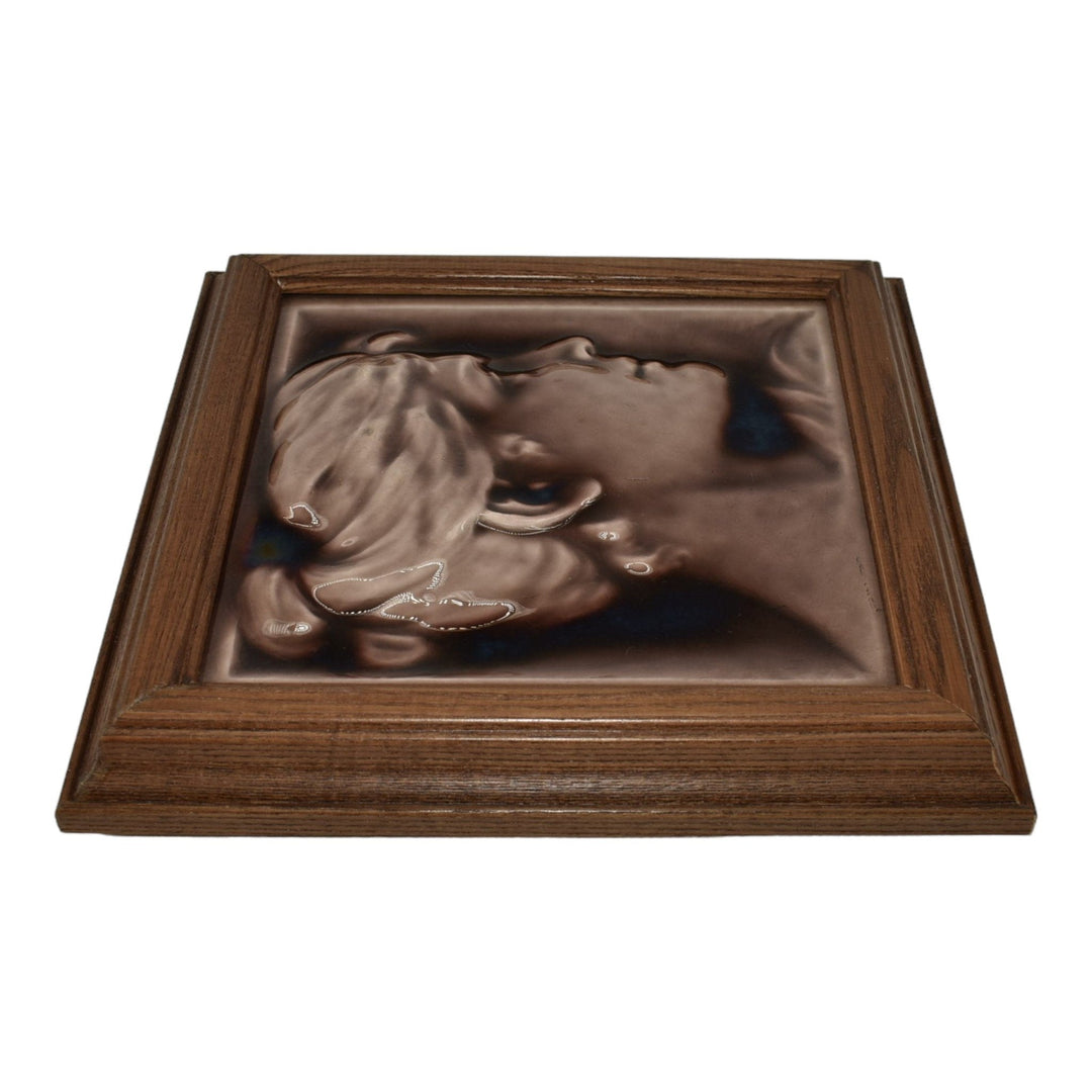 AETCO American Encaustic Pottery Brown Woman Portrait Ceramic Framed Tile - Just Art Pottery