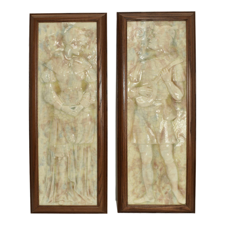AETCO American Encaustic Art Pottery Maiden And Musician Ceramic Framed Tiles - Just Art Pottery