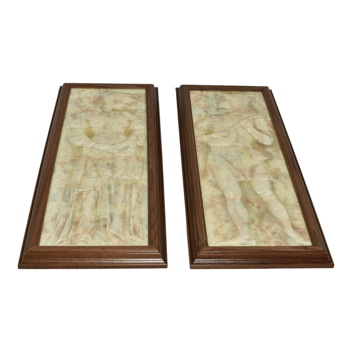 AETCO American Encaustic Art Pottery Maiden And Musician Ceramic Framed Tiles - Just Art Pottery