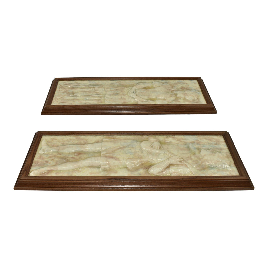 AETCO American Encaustic Art Pottery Maiden And Musician Ceramic Framed Tiles - Just Art Pottery