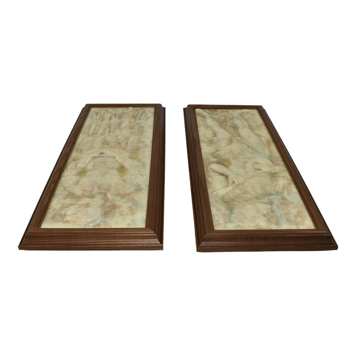 AETCO American Encaustic Art Pottery Maiden And Musician Ceramic Framed Tiles - Just Art Pottery