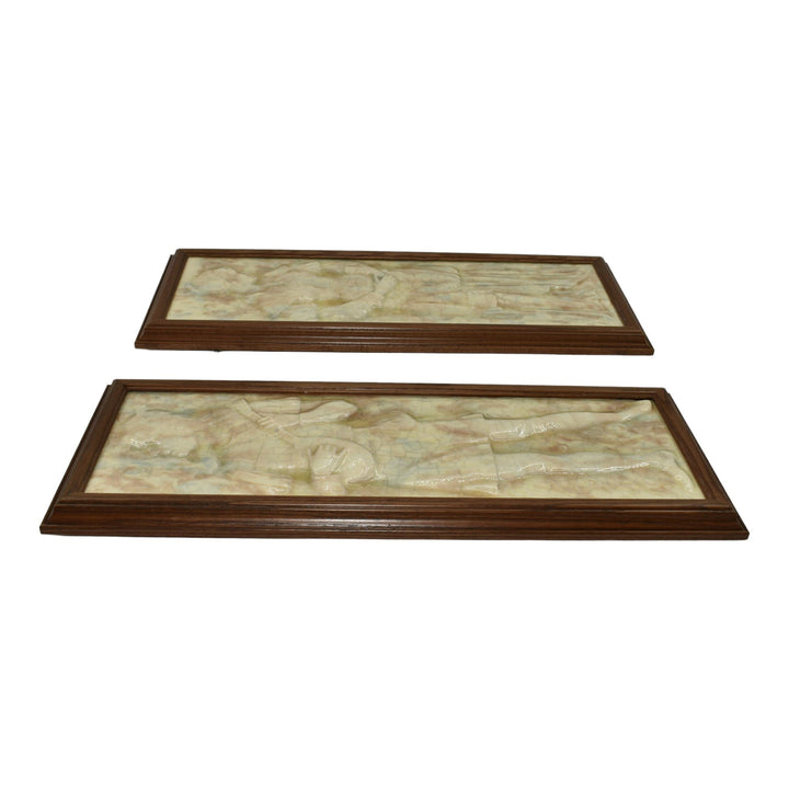 AETCO American Encaustic Art Pottery Maiden And Musician Ceramic Framed Tiles - Just Art Pottery