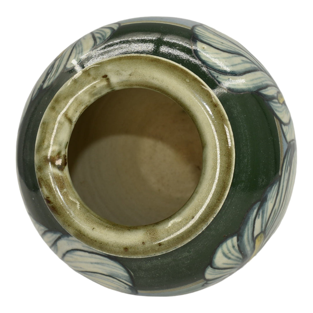 Santa Barbara Ceramic Design 1979 Pottery Floral Green Hand Painted Vase Crea - Just Art Pottery