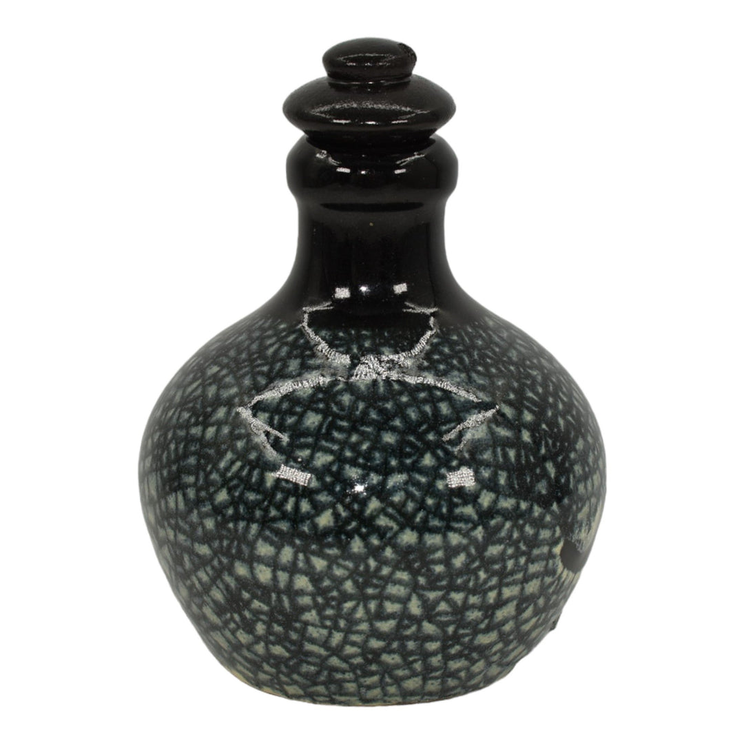 Pigeon Forge Tenn 1984 Pottery Black Crackle Ceramic Lidded Decanter Ferguson - Just Art Pottery