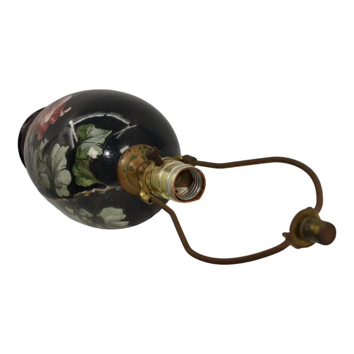 Santa Barbara Ceramic Design 1983 Pottery Hand Painted Floral Black Lamp Atwill