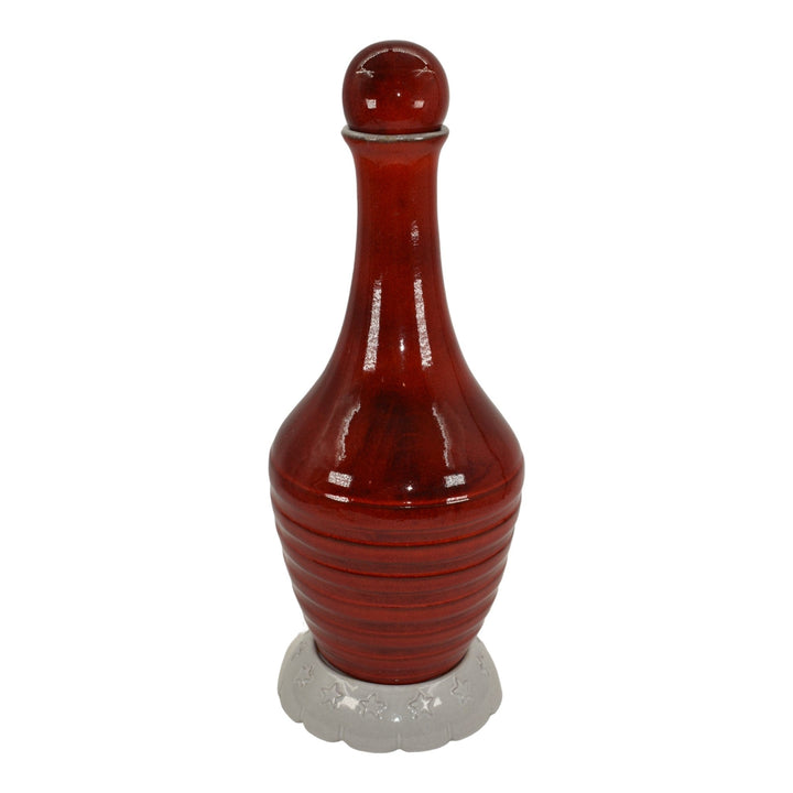 Frankoma 1976 Vintage Mid Century Modern Pottery Red Ceramic Decanter V8