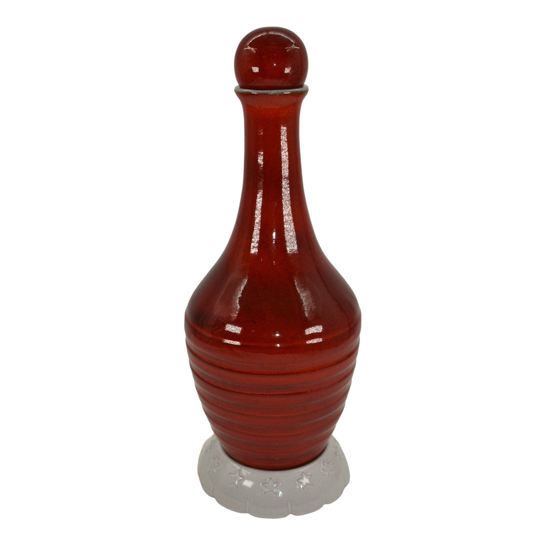 Frankoma 1976 Vintage Mid Century Modern Pottery Red Ceramic Decanter V8