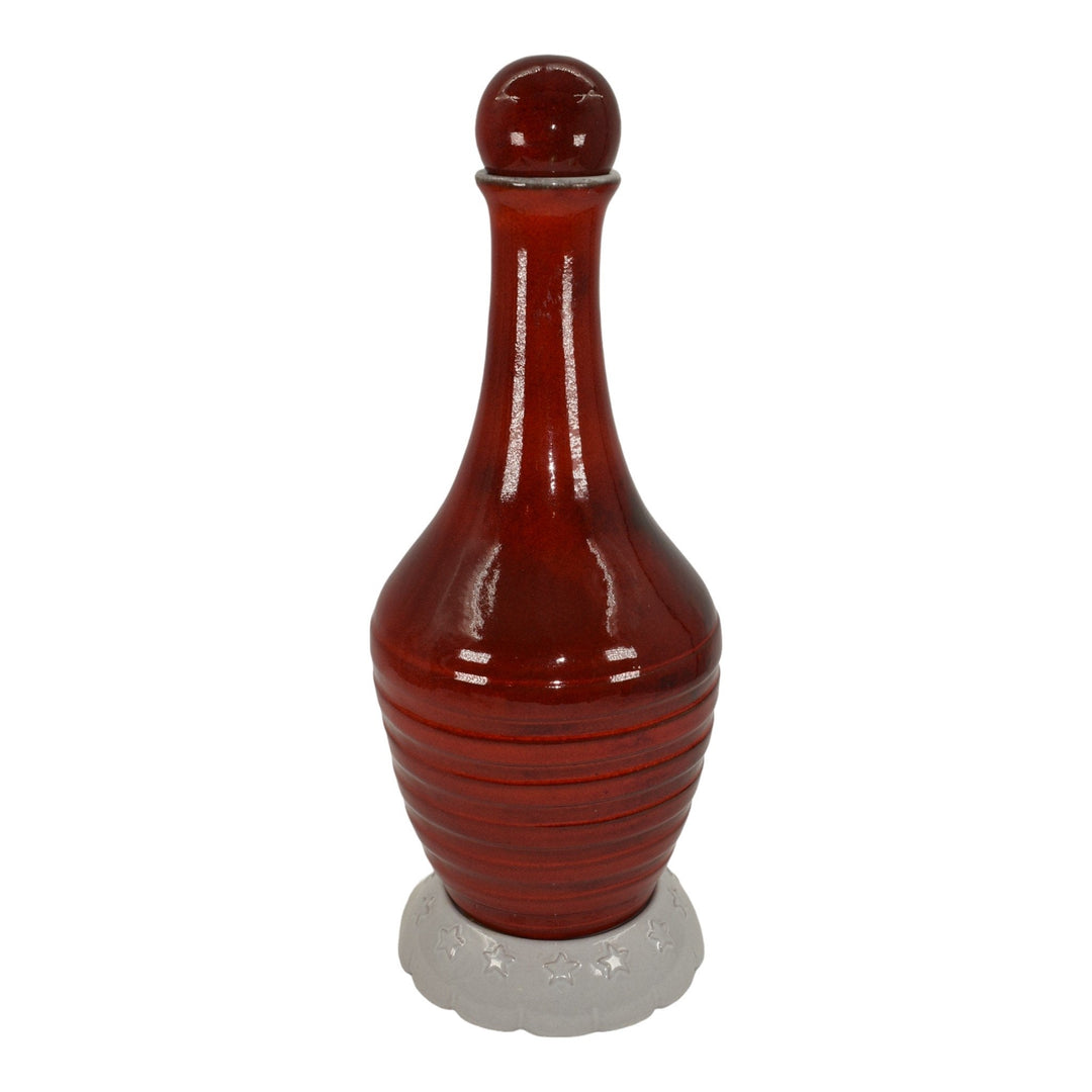 Frankoma 1976 Vintage Mid Century Modern Pottery Red Ceramic Decanter V8