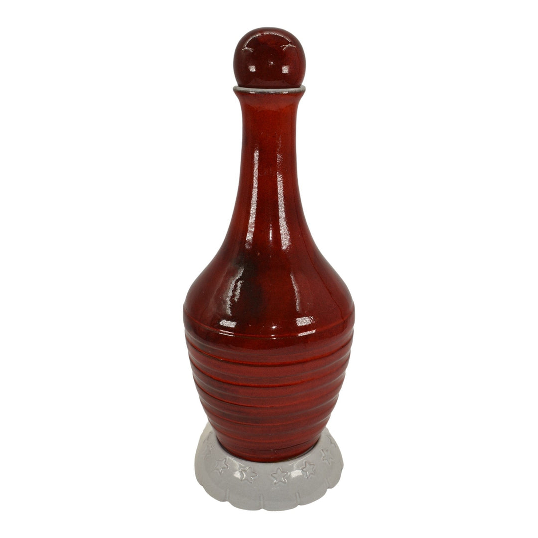 Frankoma 1976 Vintage Mid Century Modern Pottery Red Ceramic Decanter V8