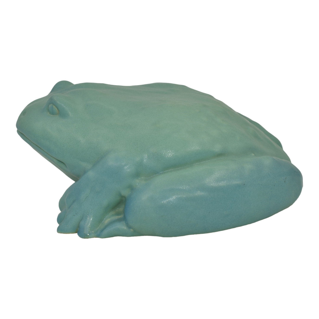 Van Briggle 1990s Vintage Art Pottery Blue Large Frog Ceramic Figurine Dobbs